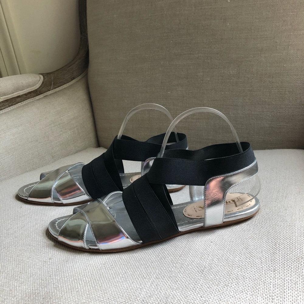 Prada Sandals Crisscross Stretch Silver Patent 9 - Picture 2 of 8